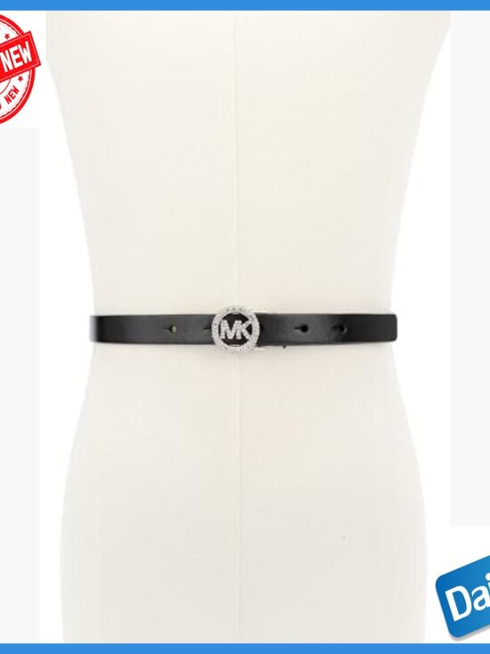 1 Inch Leather Belt with Pave Logo, Adjustable Fit, X-Small Size